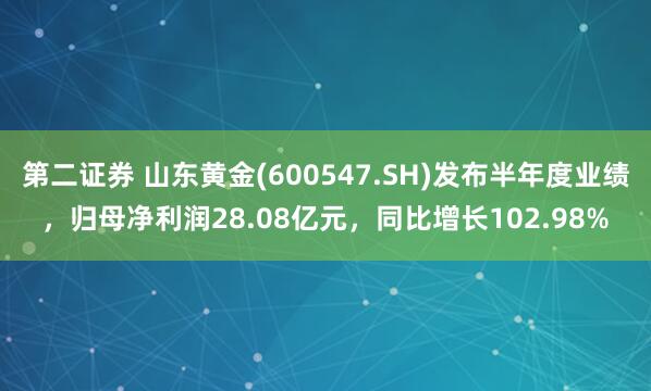 第二证券 山东黄金(600547.SH)发布半年度业绩，归母净利润28.08亿元，同比增长102.98%