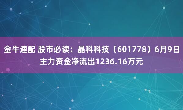 金牛速配 股市必读：晶科科技（601778）6月9日主力资金净流出1236.16万元